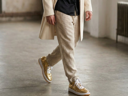 Gold Python Snakeskin Leather High-Top Sneakers