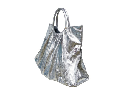 Metallic Snakeskin Tote Bag – Large Silver Shoulder Purse