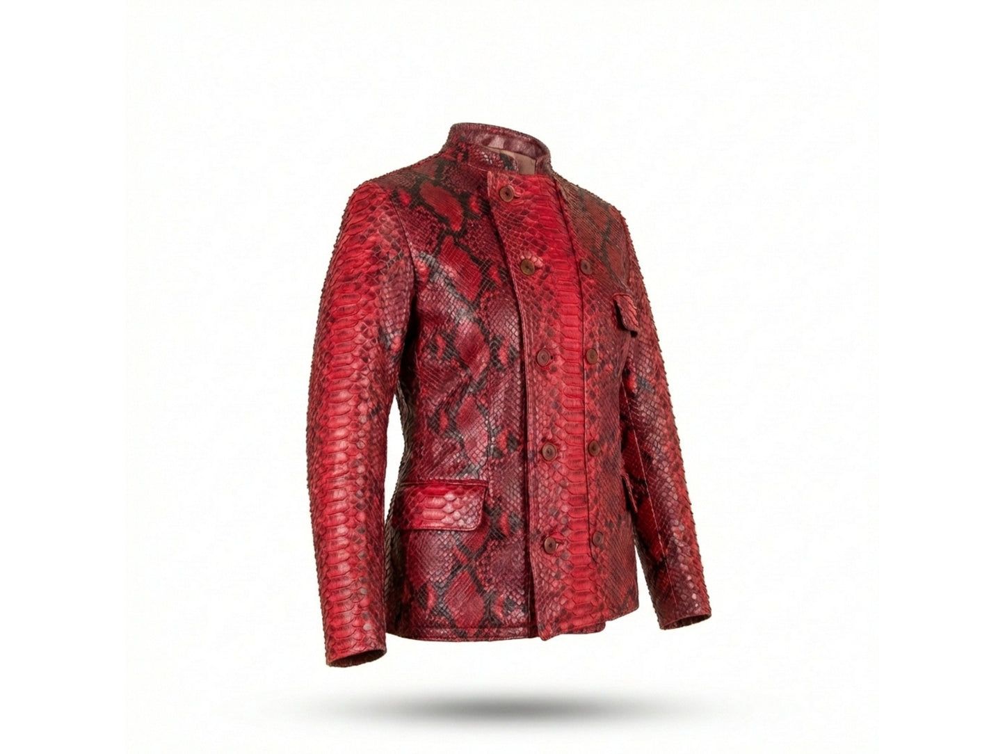 Red Python Snakeskin Mandarin Collar Jacket