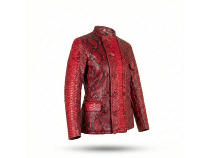Red Python Snakeskin Mandarin Collar Jacket