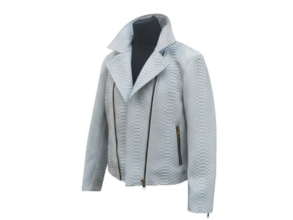 White Python Snakeskin Biker Jacket: Genuine Exotic Leather