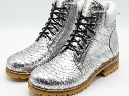 Genuine Python Snakeskin Boots | Metallic Silver & Gold Exotic Leather Footwear