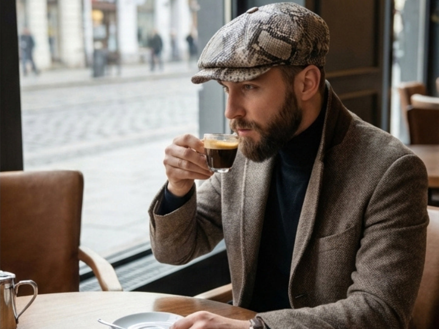 Gray Snakeskin Leather Newsboy Caps