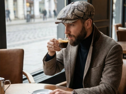 Gray Snakeskin Leather Newsboy Caps