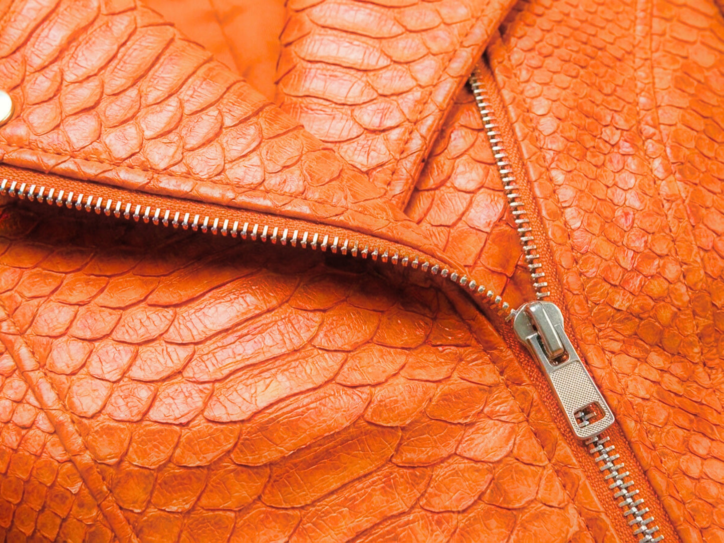 Genuine Python Snakeskin Leather Biker Jacket for Women: Burnt Orange Exotic Motorcycle Jacket
