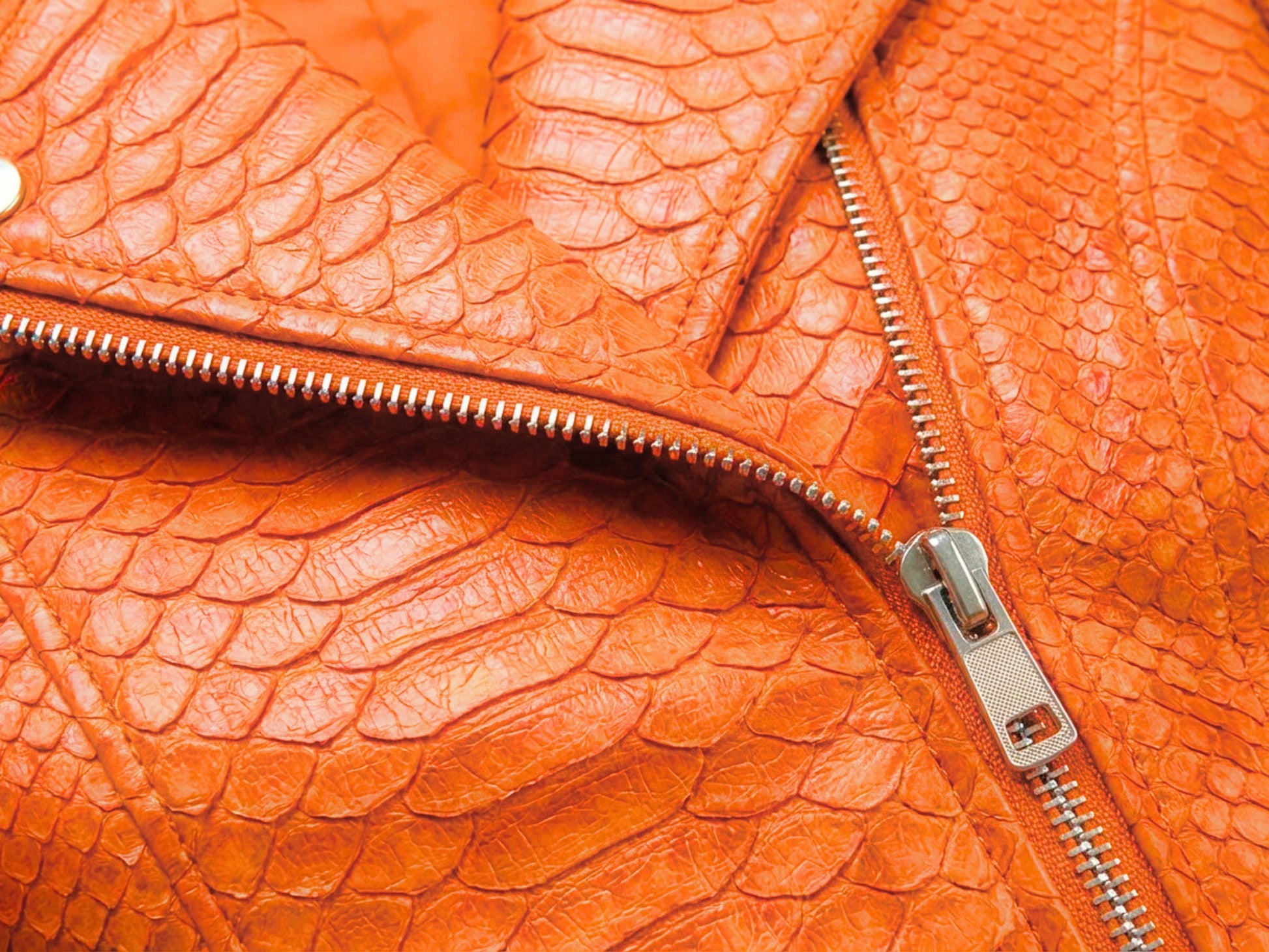Genuine Python Snakeskin Leather Biker Jacket for Women: Burnt Orange Exotic Motorcycle Jacket