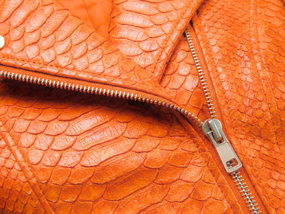 Genuine Python Snakeskin Leather Biker Jacket for Women: Burnt Orange Exotic Motorcycle Jacket
