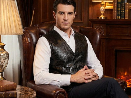 Genuine Python Snakeskin Leather Vest: Black Waistcoat