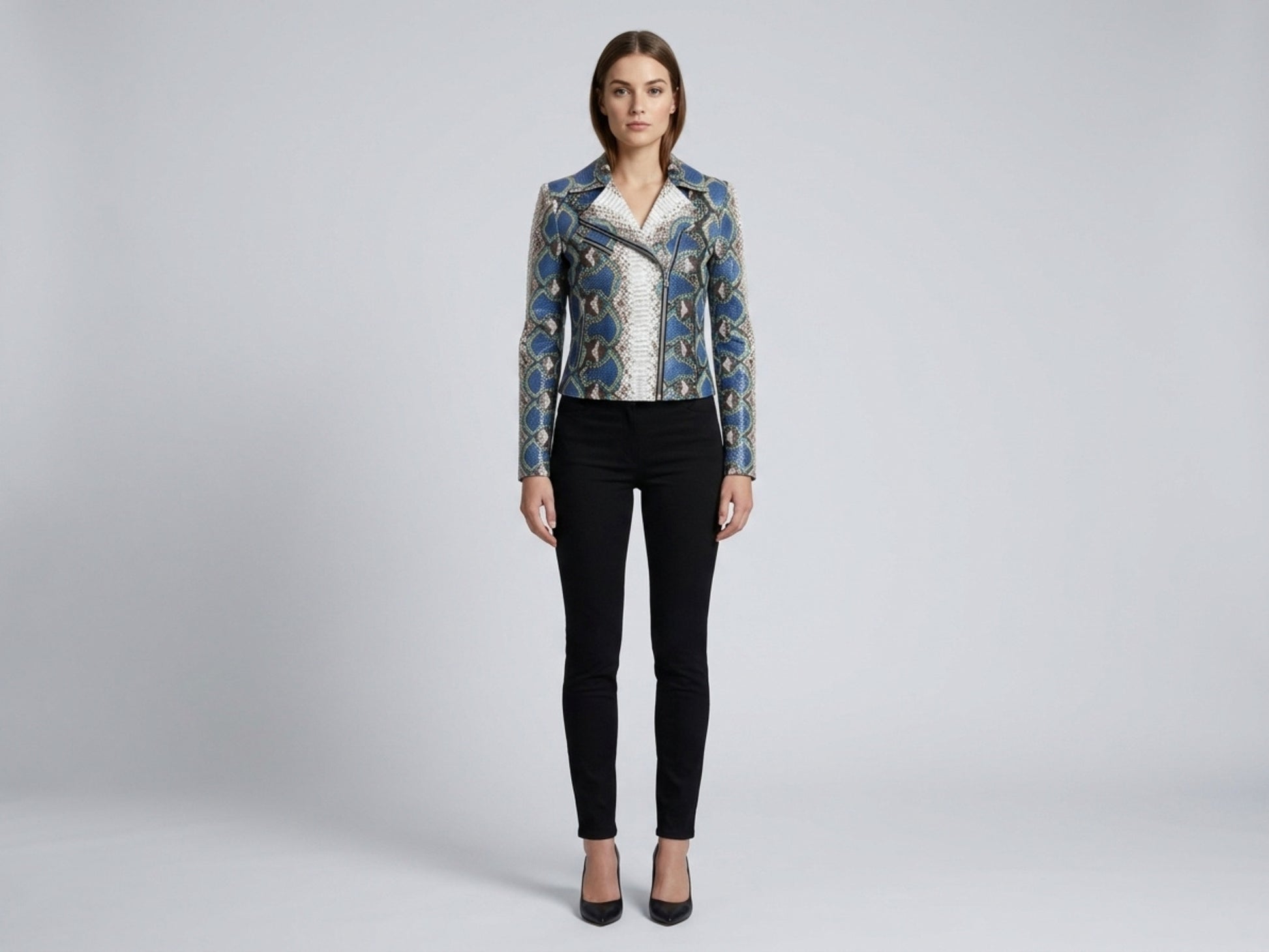 Majestic Blue Python Snakeskin Leather Jacket