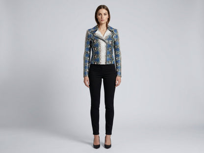 Majestic Blue Python Snakeskin Leather Jacket