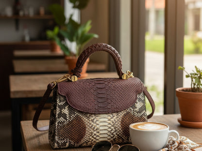 Brown Genuine Python Snakeskin Satchel Bag for Women: Exotic Leather Handbag