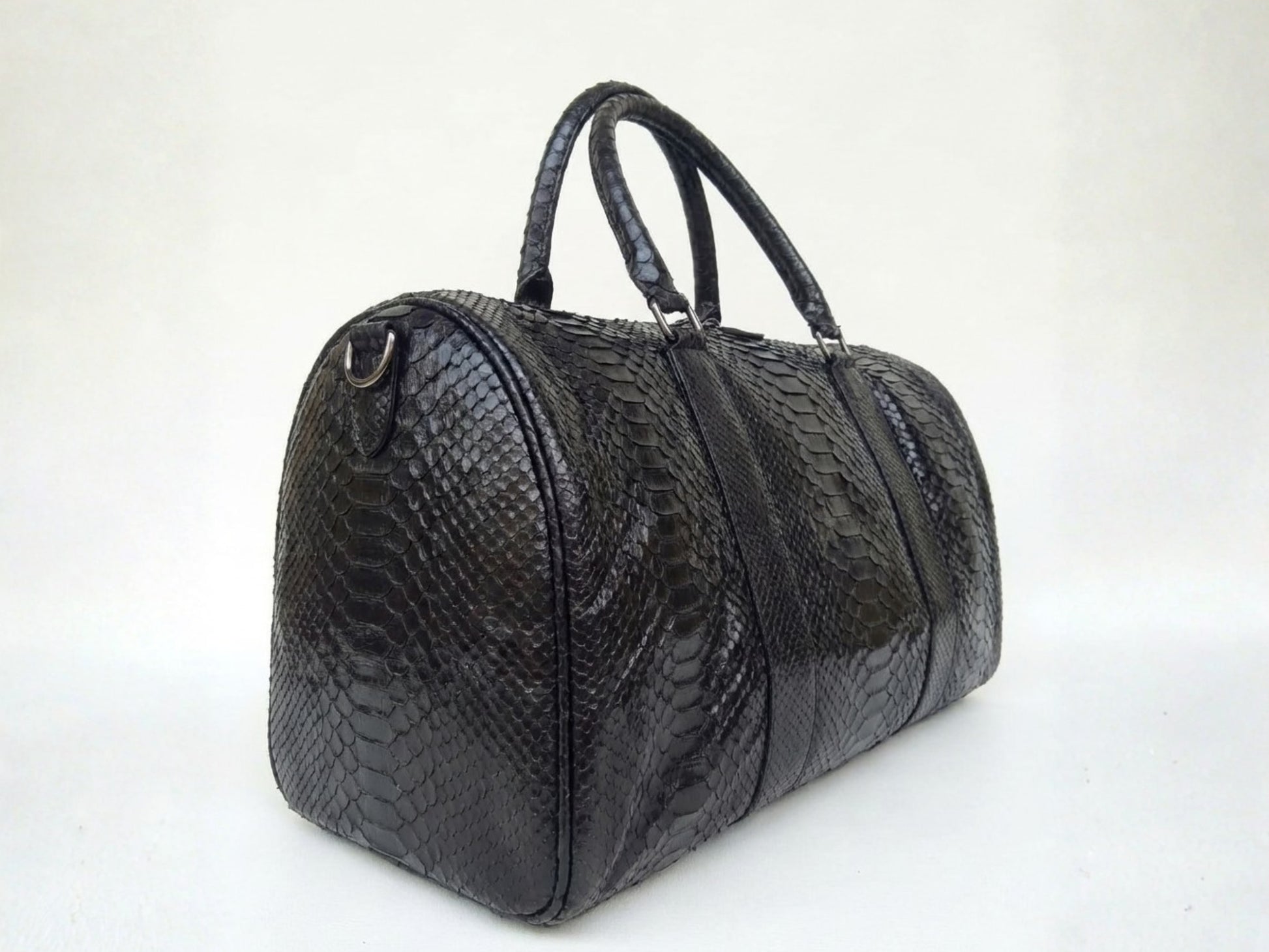 Luxury Genuine Python Snakeskin Leather Black Travel Weekender Bag
