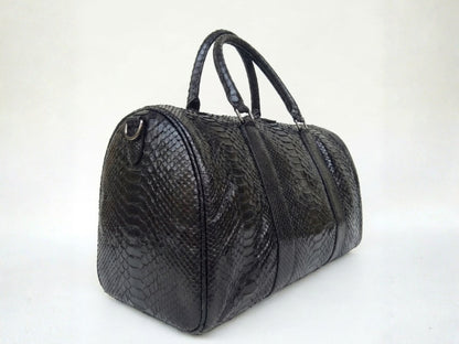 Luxury Genuine Python Snakeskin Leather Black Travel Weekender Bag