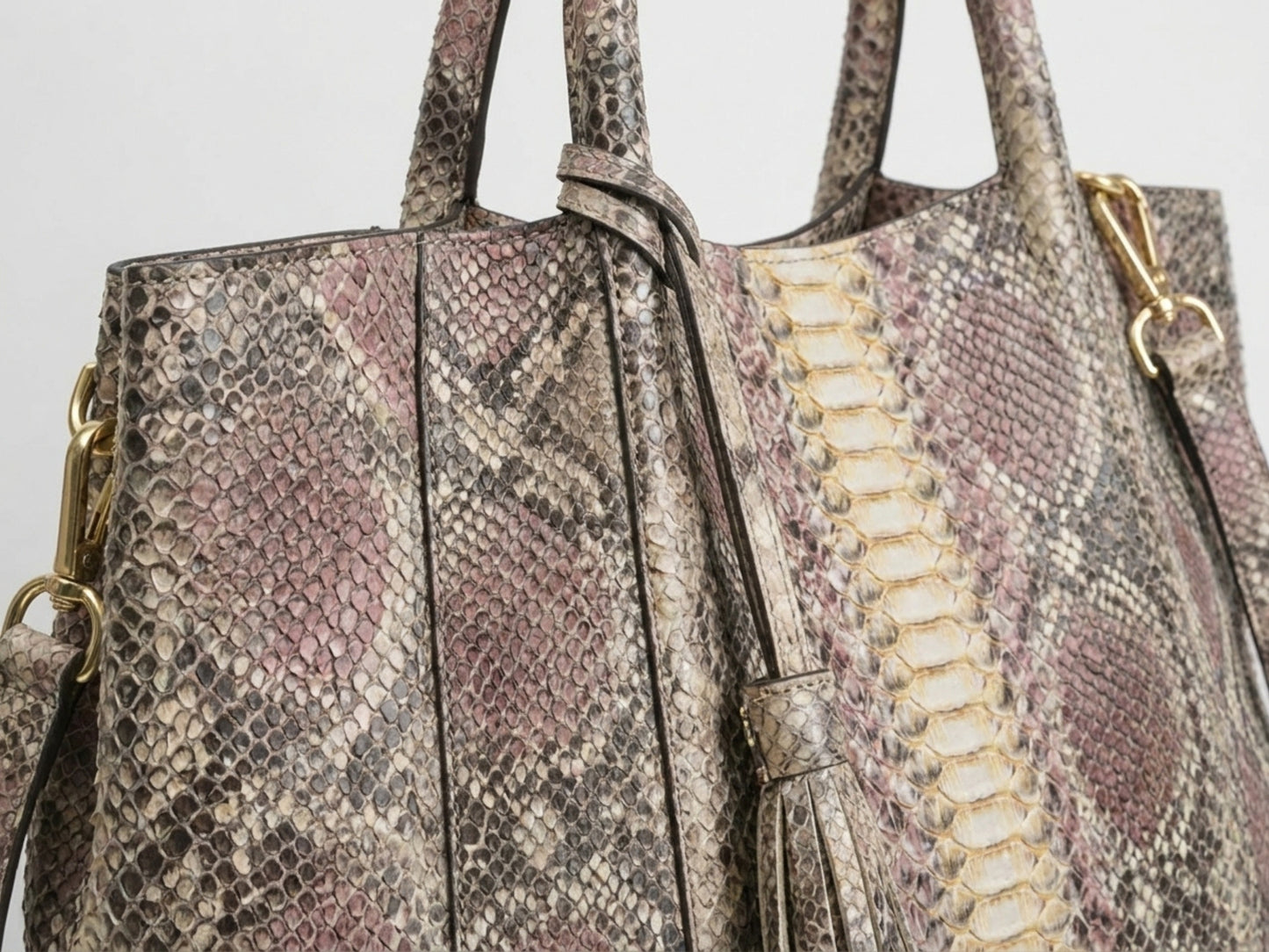 Antique Pink Python Snakeskin Tote Leather Bag