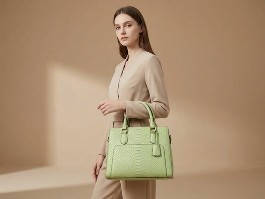 Light Green Python Snakeskin Leather Satchel Tote