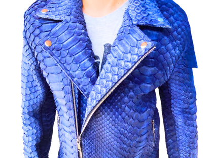 Blue Nubuck Snakeskin Leather Jacket - 4
