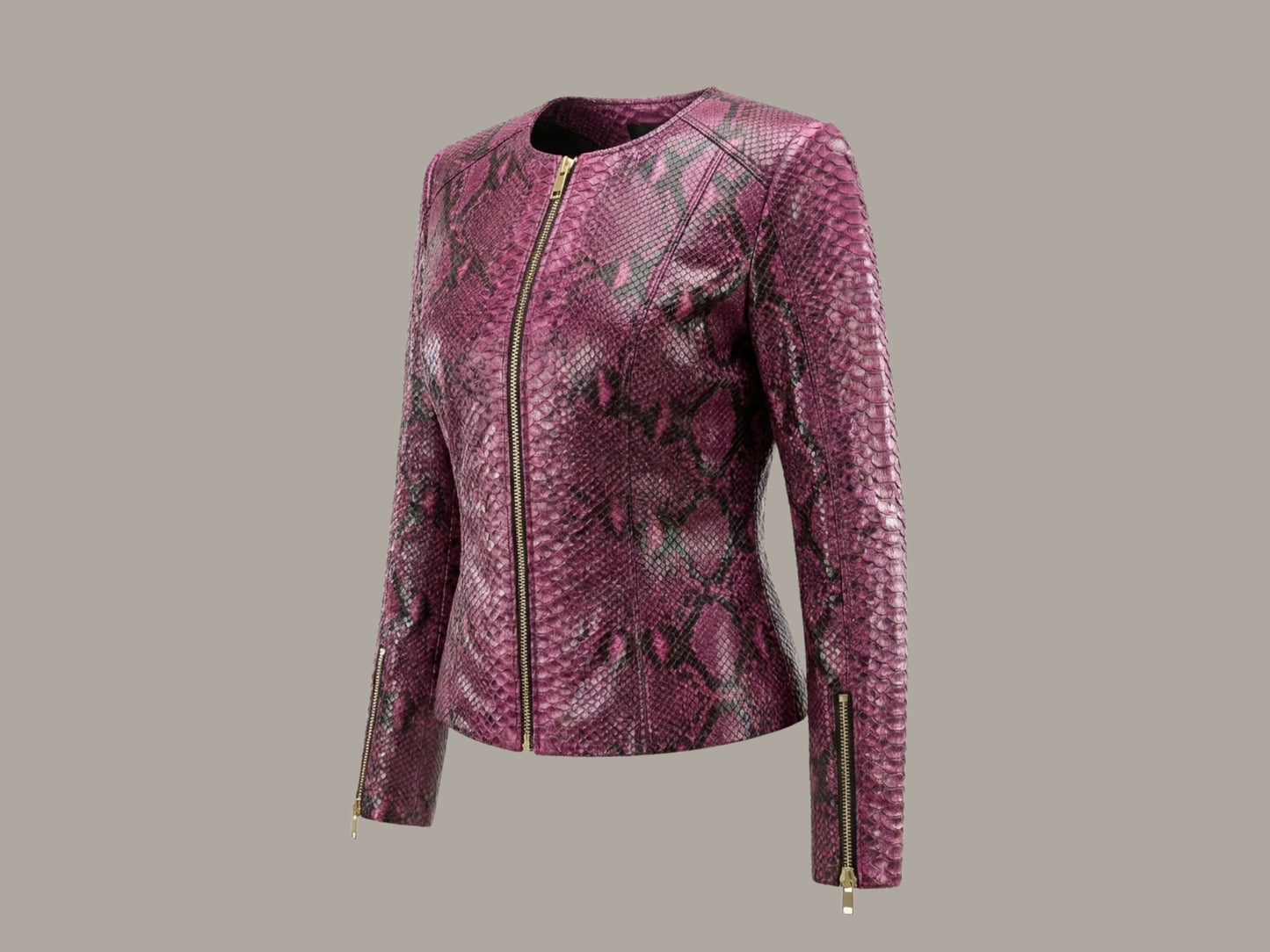 Pink Burgundy Python Snakeskin Leather Jacket