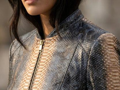 Black Charcoal Python Snakeskin Jacket