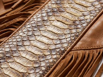 Brown Snakeskin Fringe Leather Jacket