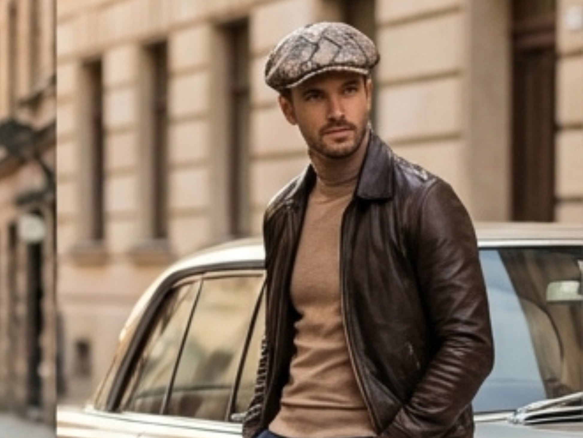 Brown Snakeskin Leather Newsboy Caps