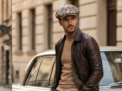 Brown Snakeskin Leather Newsboy Caps