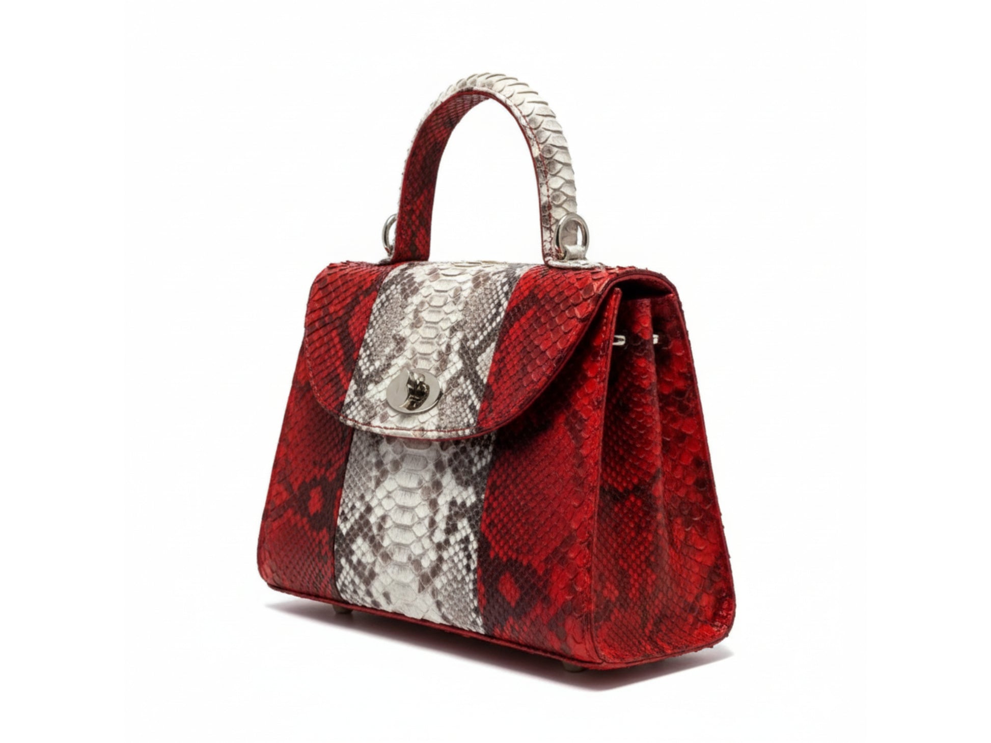 Genuine Python Leather Handbag: Elegant Structured Top Handle Purse for Women 