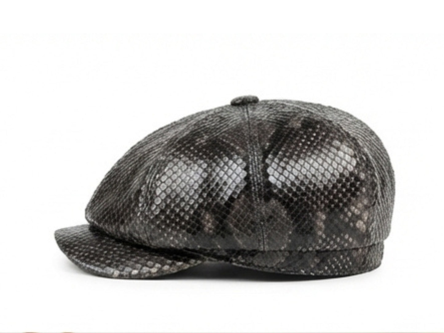 Black Snakeskin Leather Newsboy Caps