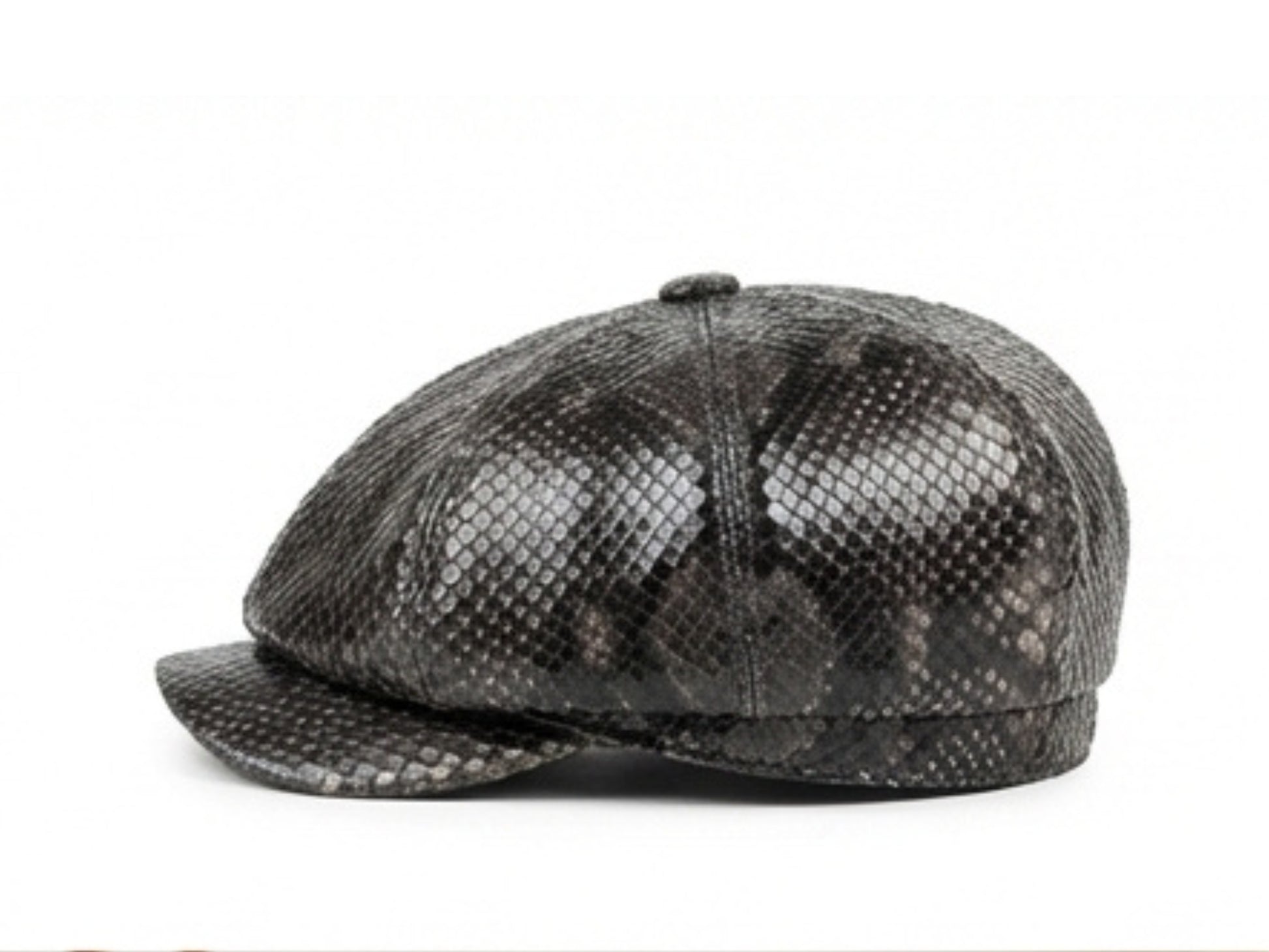 Black Snakeskin Leather Newsboy Caps