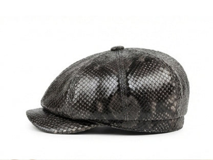 Black Snakeskin Leather Newsboy Caps