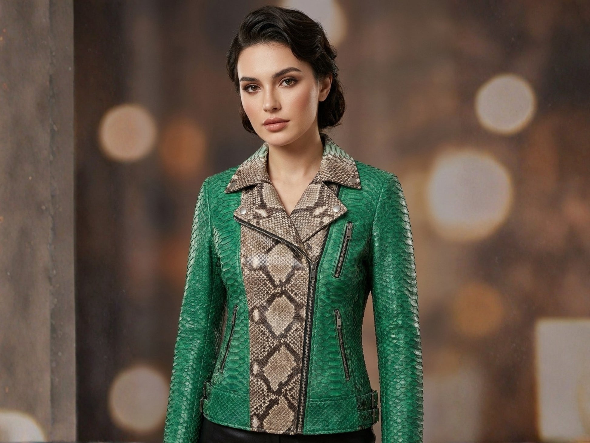 Green Python Snakeskin Leather Jacket