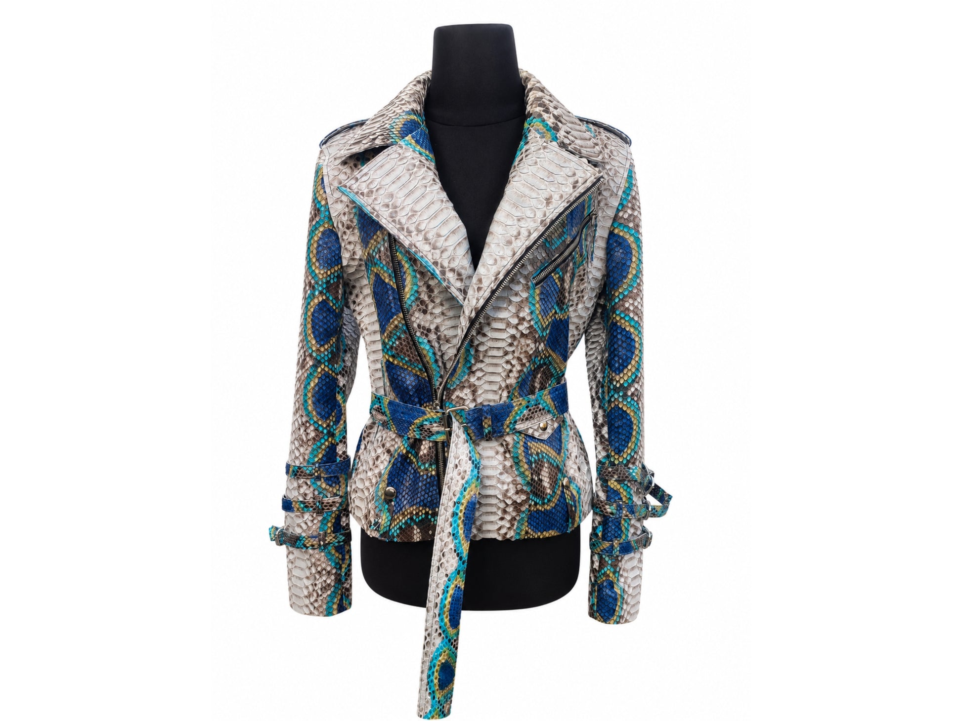Python Snakeskin Leather Jacket - Blue Ivory