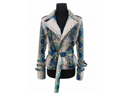 Python Snakeskin Leather Jacket - Blue Ivory