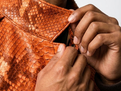 Flame Orange Python Snakeskin Bomber Jacket