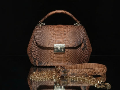 Luxury Genuine Python Snakeskin Top Handle Bag: Exotic Brown, Black, White & Green Leather Purse