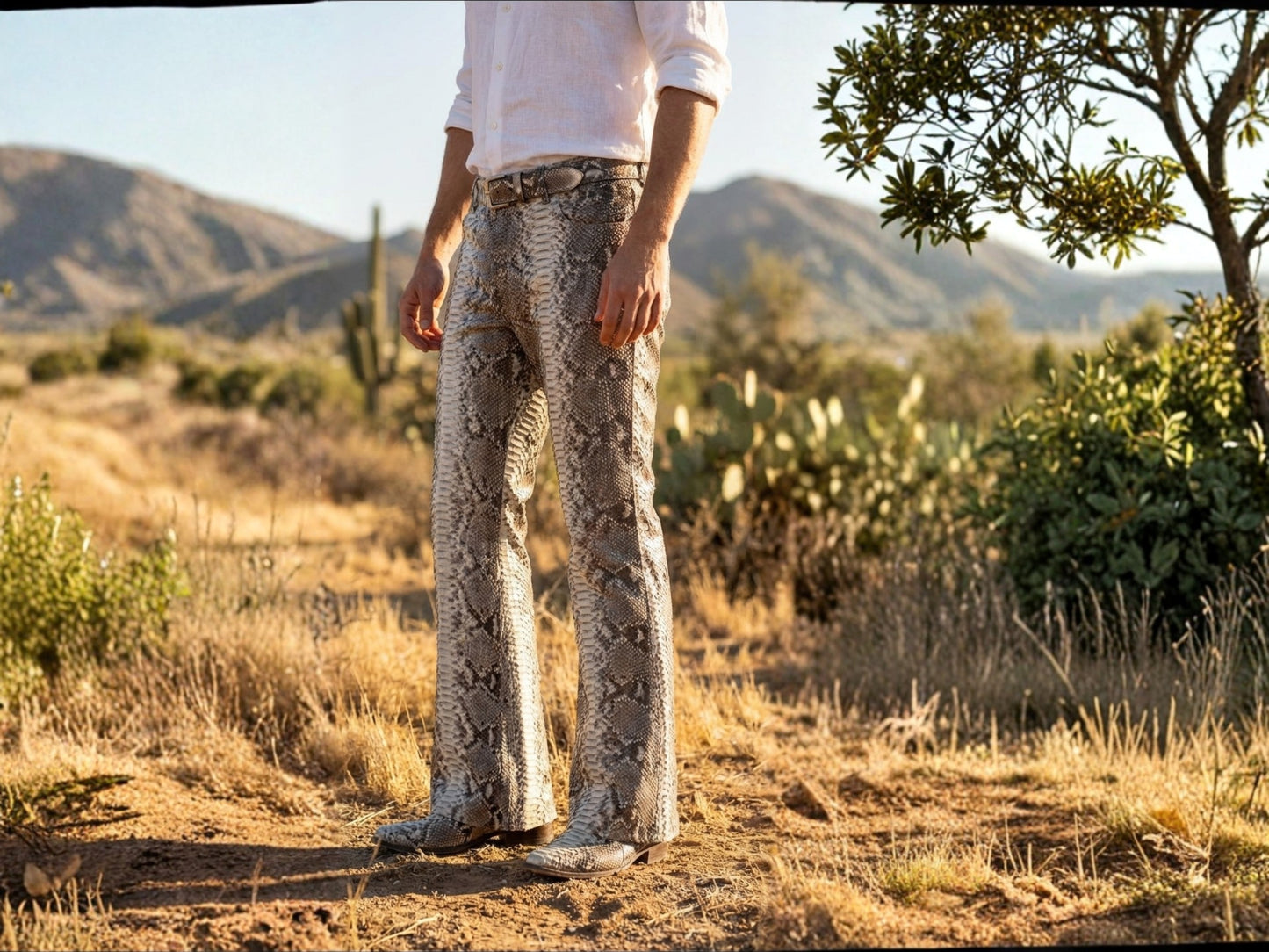 Men Snakeskin Flared Pants