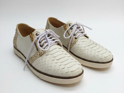 White Python Snakeskin Sneakers: Unisex Casual Designer Style