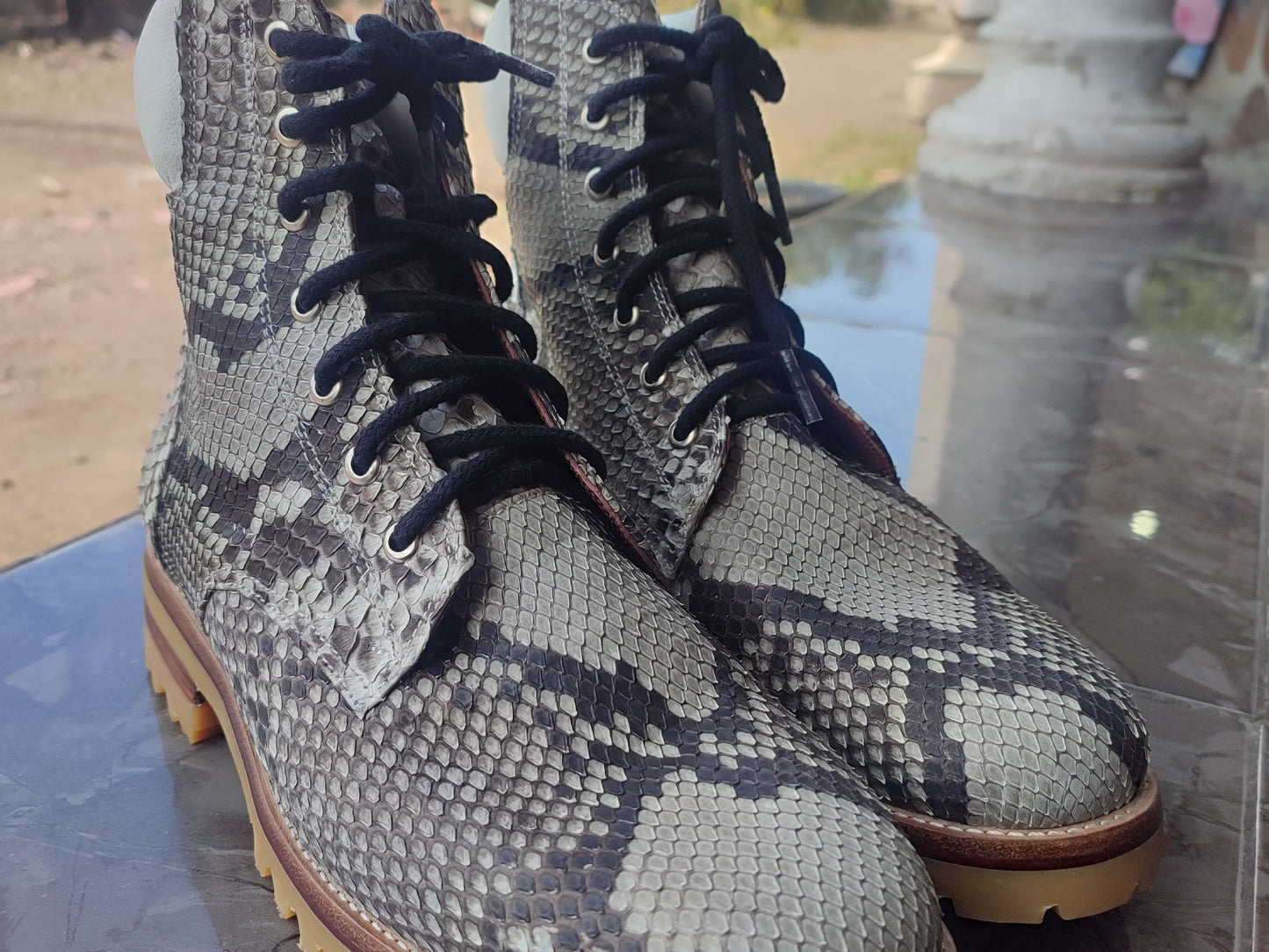Natural Gray Snakeskin Python Leather Boots