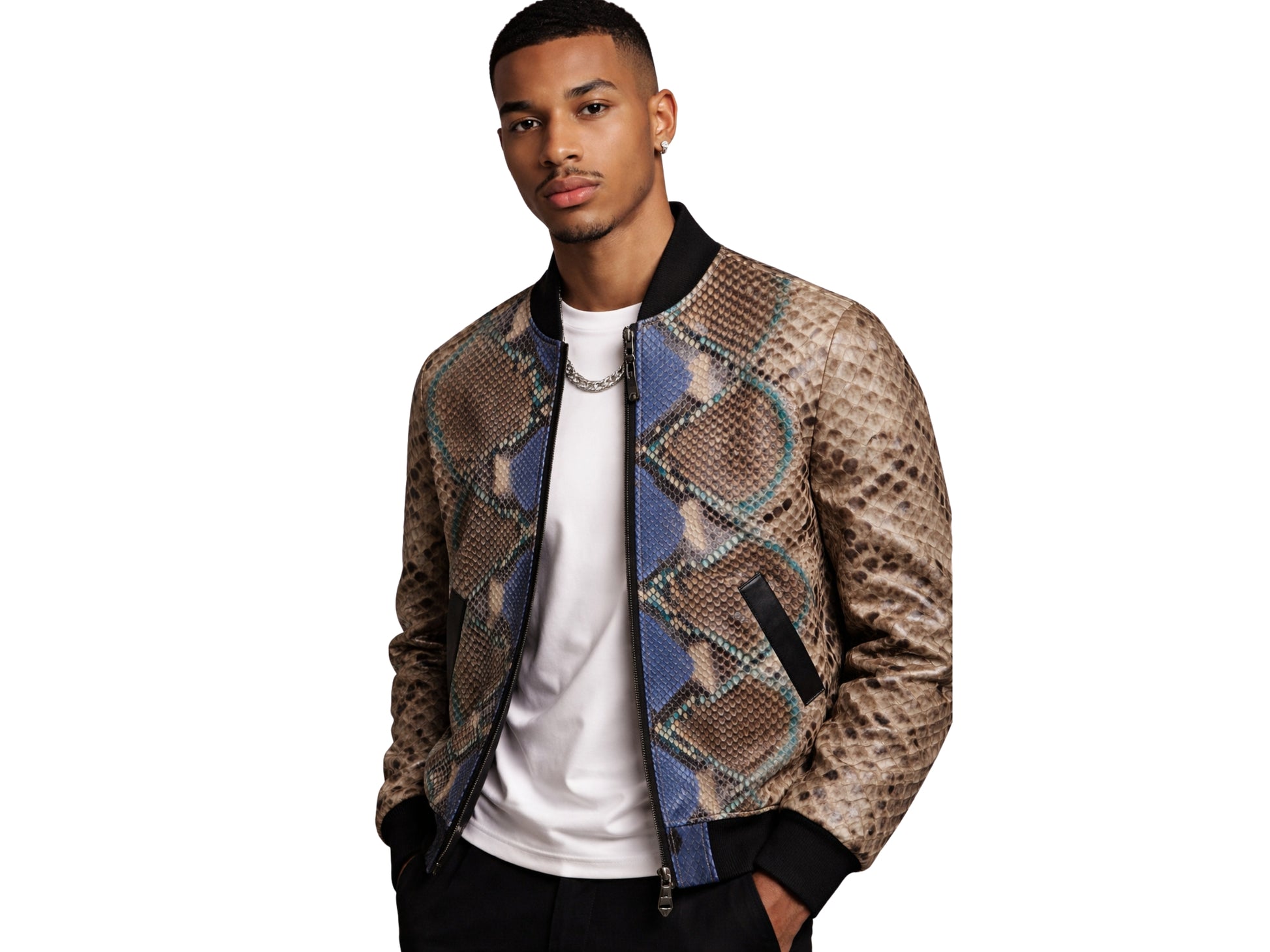 Premium Multi-Color Python Snakeskin Bomber Jacket