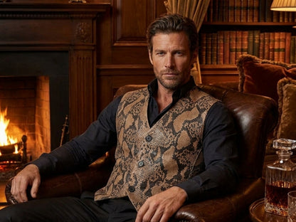 Genuine Python Snakeskin Leather Vest: Exotic Brown Waistcoat