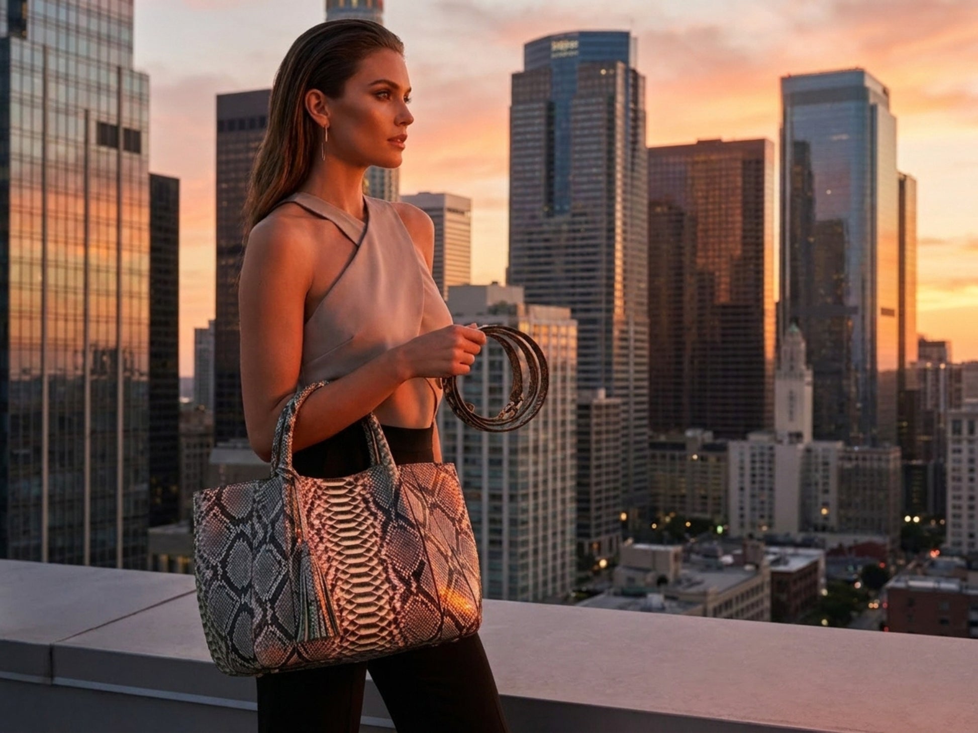 Natural Gray Python Snakeskin Tote Leather Bag