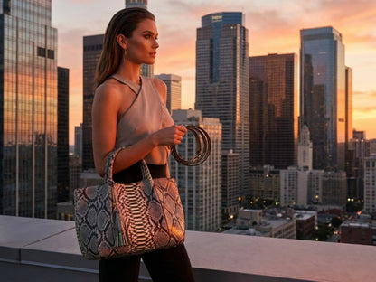 Natural Gray Python Snakeskin Tote Leather Bag