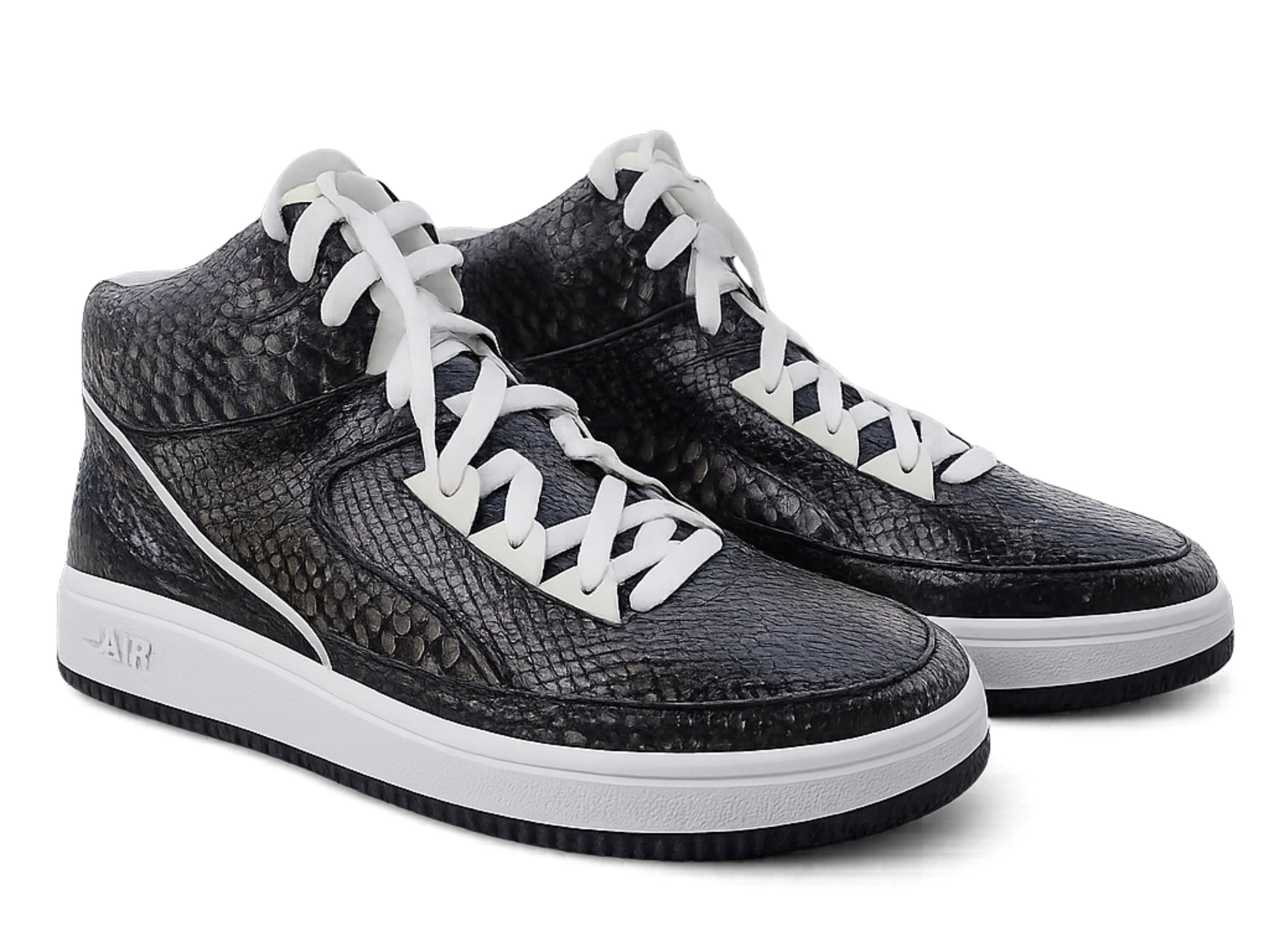 Black Python Snakeskin Leather High-Top Sneakers