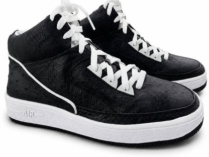 Black Ostrich Skin Leather High-Top Sneakers