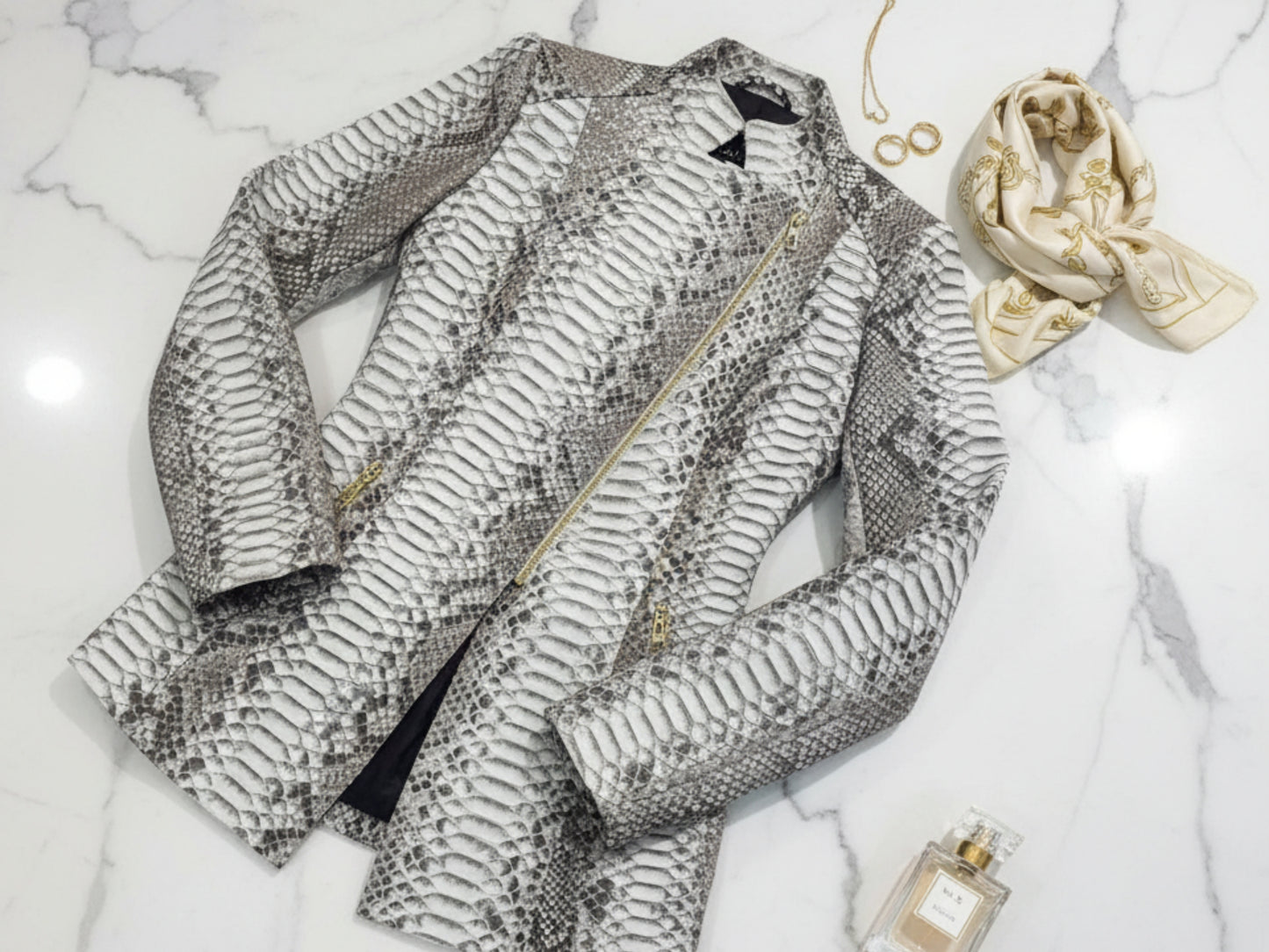 Genuine Python Snakeskin Jacket: Asymmetrical Zip