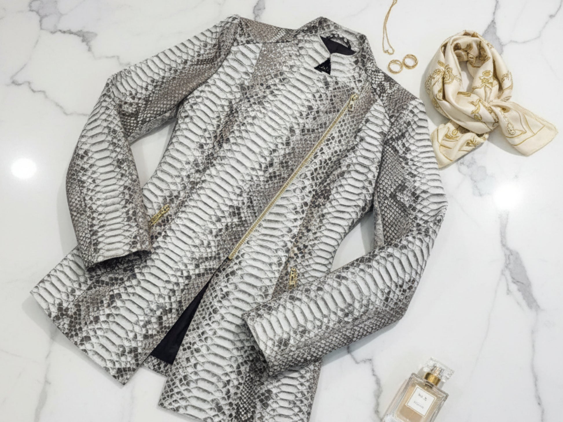 Genuine Python Snakeskin Jacket: Asymmetrical Zip