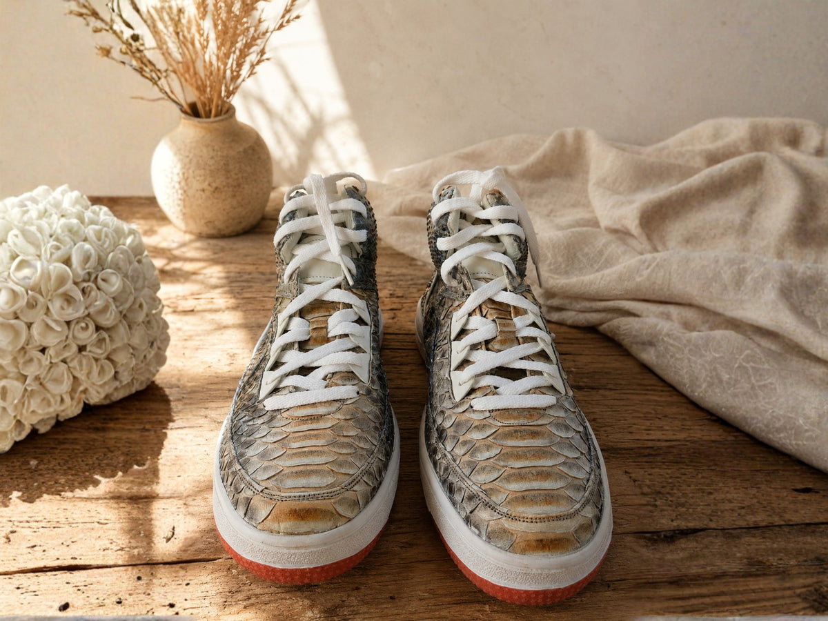Multi Color Python Snakeskin Leather High-Top Sneakers