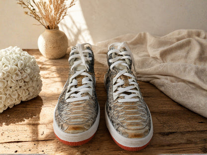 Multi Color Python Snakeskin Leather High-Top Sneakers