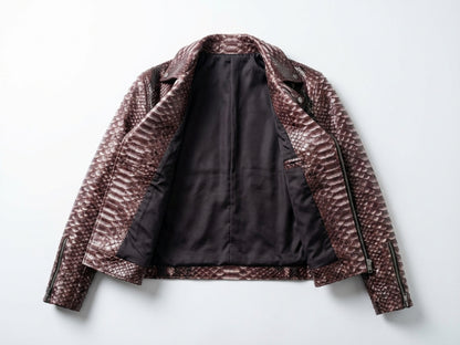 Genuine Python Snakeskin Leather Biker Jacket: Gradient Burgundy Exotic Motorcycle Jacket