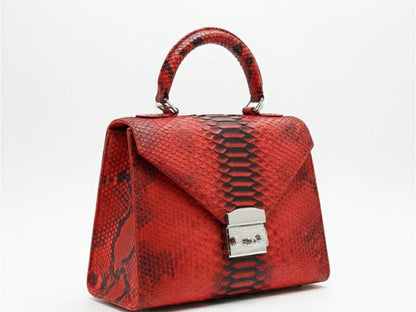 Genuine Python Leather Top Handle Bag: Elegant Handmade Designer Purse