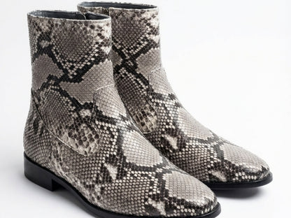 Men’s Genuine Python Snakeskin Boots | Real Natural Gray Python Dress Shoes